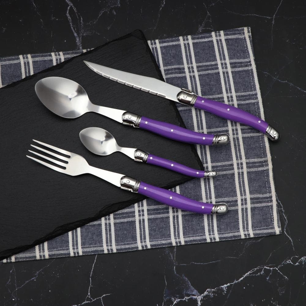 Jaswehome 4pcs Stainless Steel Cutlery Set Laguiole Dinner Knife Fork Spoons Steel Utensil Tableware Dinner Set Dinnerwares purple