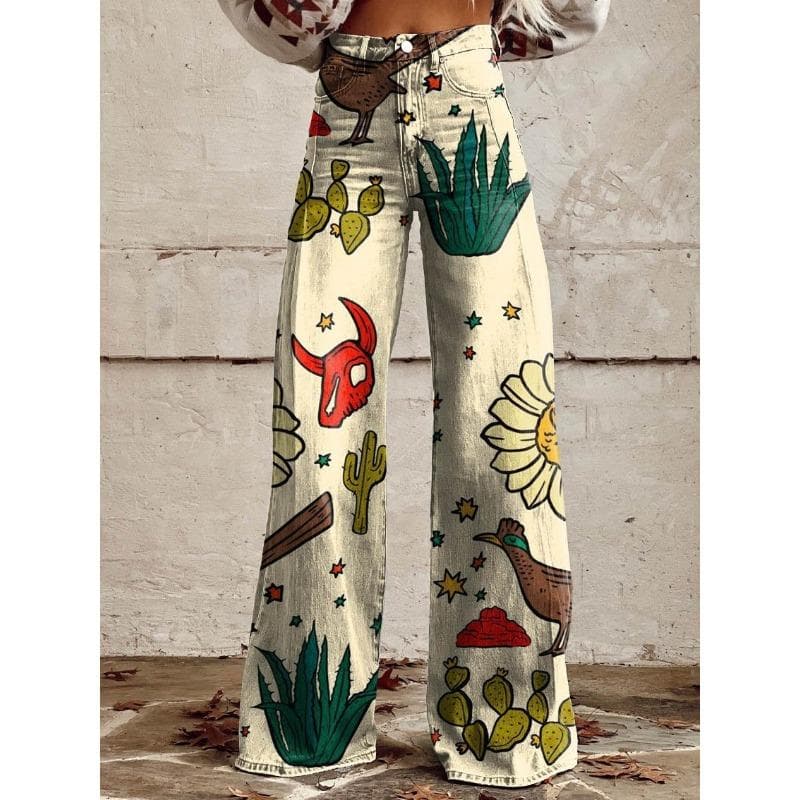 Women's Casual Pants Printed Casual Wide Leg Trend Pants 2XL