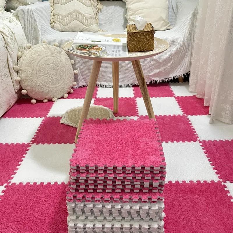 20Pcs Soft Plush Kids Carpet Baby Play Mat Children's Rugs Toys EVA Foam Children's Mat Puzzle Interlock Floor Mats 30*30 CM 20pcs rose red/white