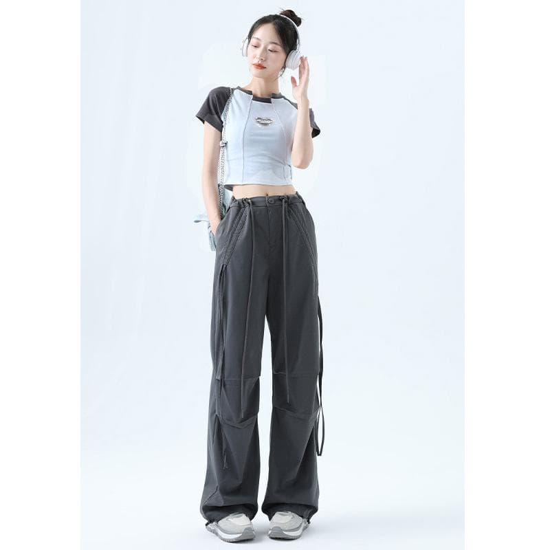 Workwear Casual Pants for Women In Spring and Summer New Parachute Wide-leg Design Versatile Trousers XXL