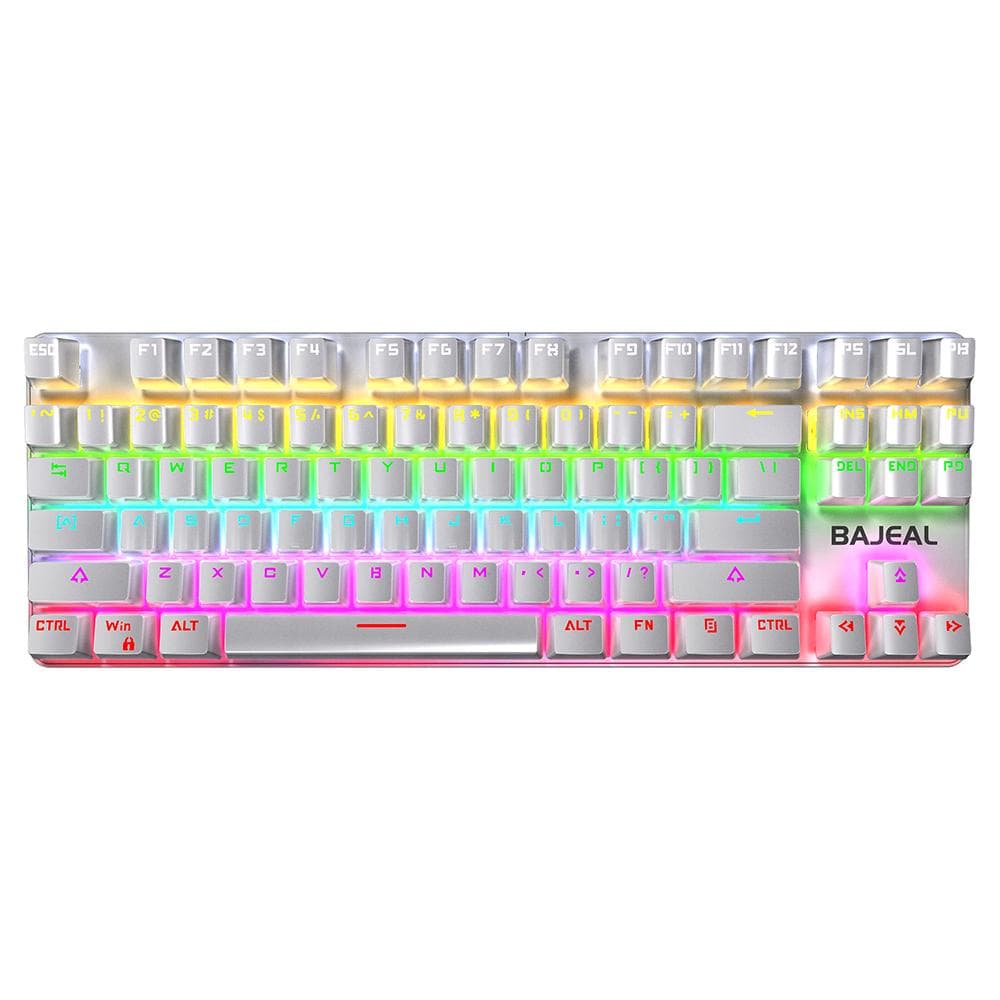 BAJEAL 87 Keys Mechanical Keyboard Wired Gaming Mechanical Keyboard with Mechanical Blue Switch RGB white