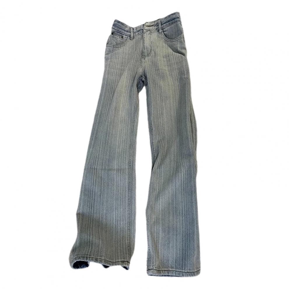 Women Trousers Striped Wide Leg Jeans with High Waist Multi Pockets for Women Stylish Streetwear Pants for Wear Long Trousers L blue