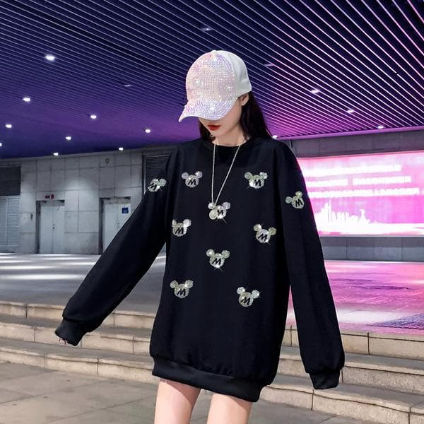 Loose and Thin Sweater Women's Autumn Popular New Large Version Medium and Long Top XXL black