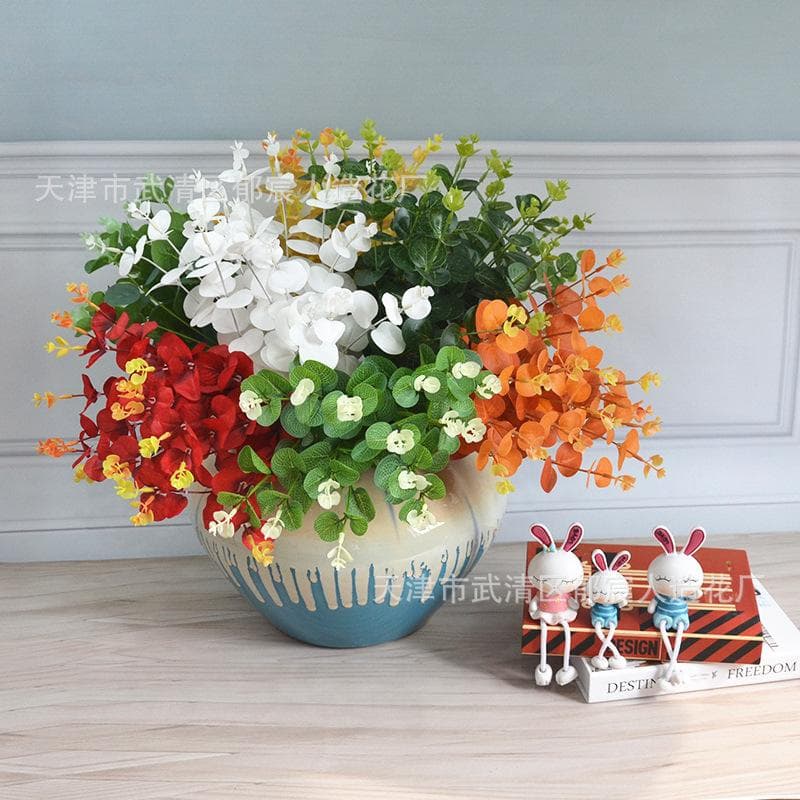 Simulated eucalyptus wholesale wedding decoration green plant 4 forks 16 heads eucalyptus holding