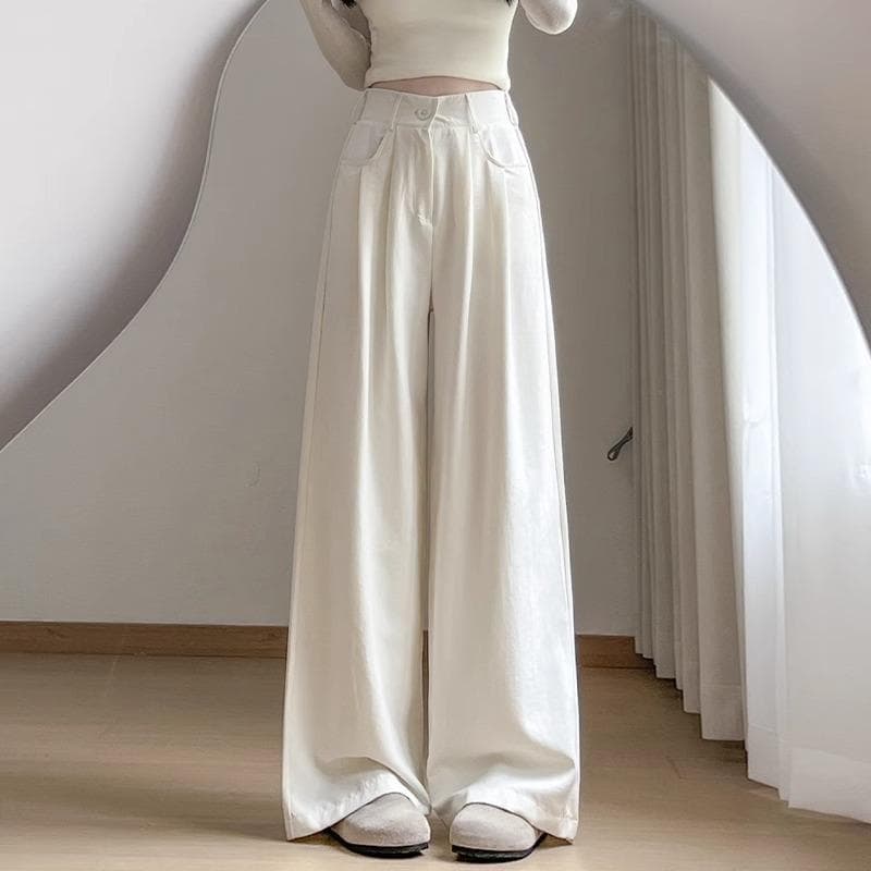 On-white Milk Fu Suit Wide-leg Pants for Women In Summer Thin New Style Small High-waisted Ice Silk Drooping Yamamoto Pants S
