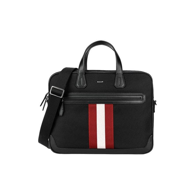 Bally Classic Red And White Striped Commuter Briefcase Fabric Shoulder Bag Men bags Black CHANDOS-SM-TSP-10 Basic Set (Bag+Dust Bag)