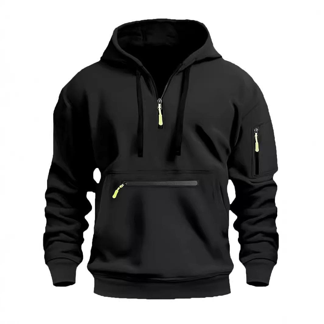 Men's Waterproof Zipper Pocket Hoodie - Autumn/Winter Casual Sportswear XL black