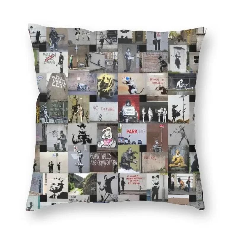 Banksy Uncovering Graffiti Pillow Cover Home Decor Cushion Sofa Street Art Cushion Cover Throw Pillow for Car Decorative Cushoin 45x45cm