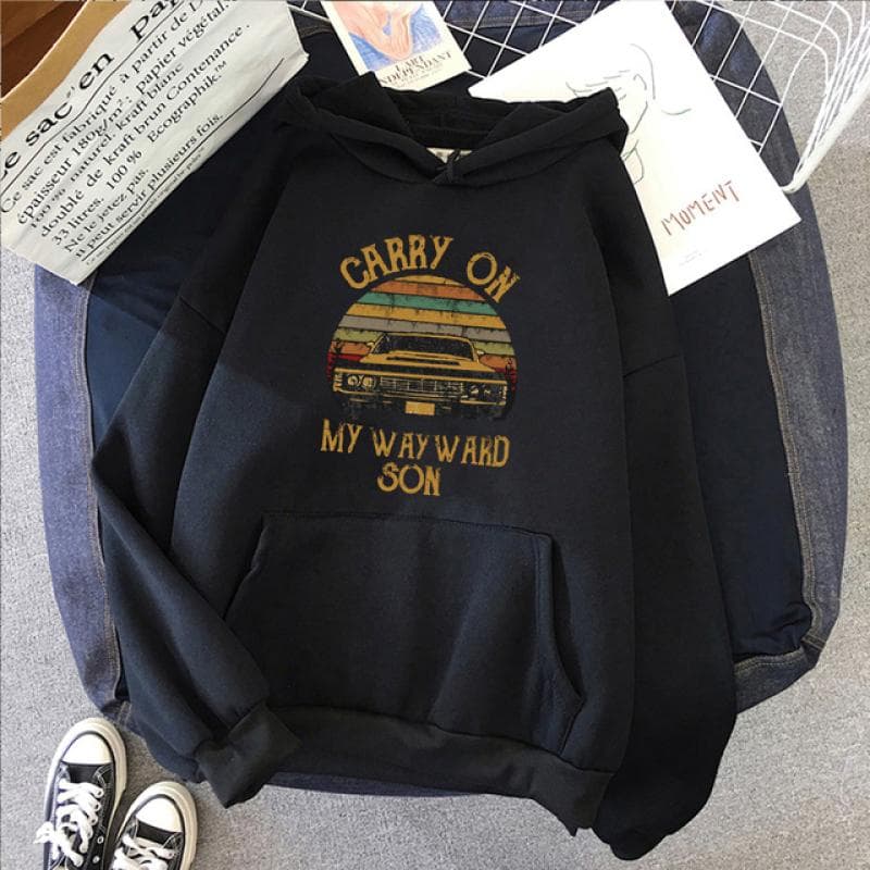 Supernatural Vintage Women Hoodies Carry on My Wayward Son Dark Heather Print Hoodies Sweatshirt Women Autumn Spring Hoodie Tops M