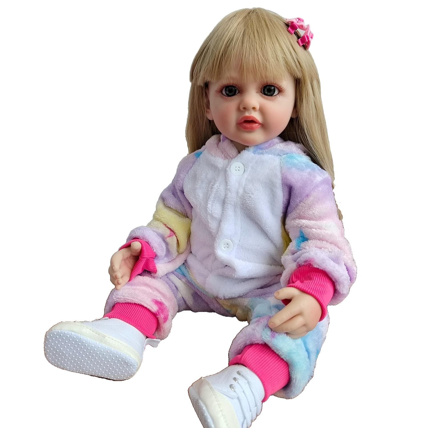 55 CM 22 Inch Lifelike Reborn Baby Girl Doll With Blonde Long Hair Full Silicone Body Realistic Princess Toddler Bebe same as picture