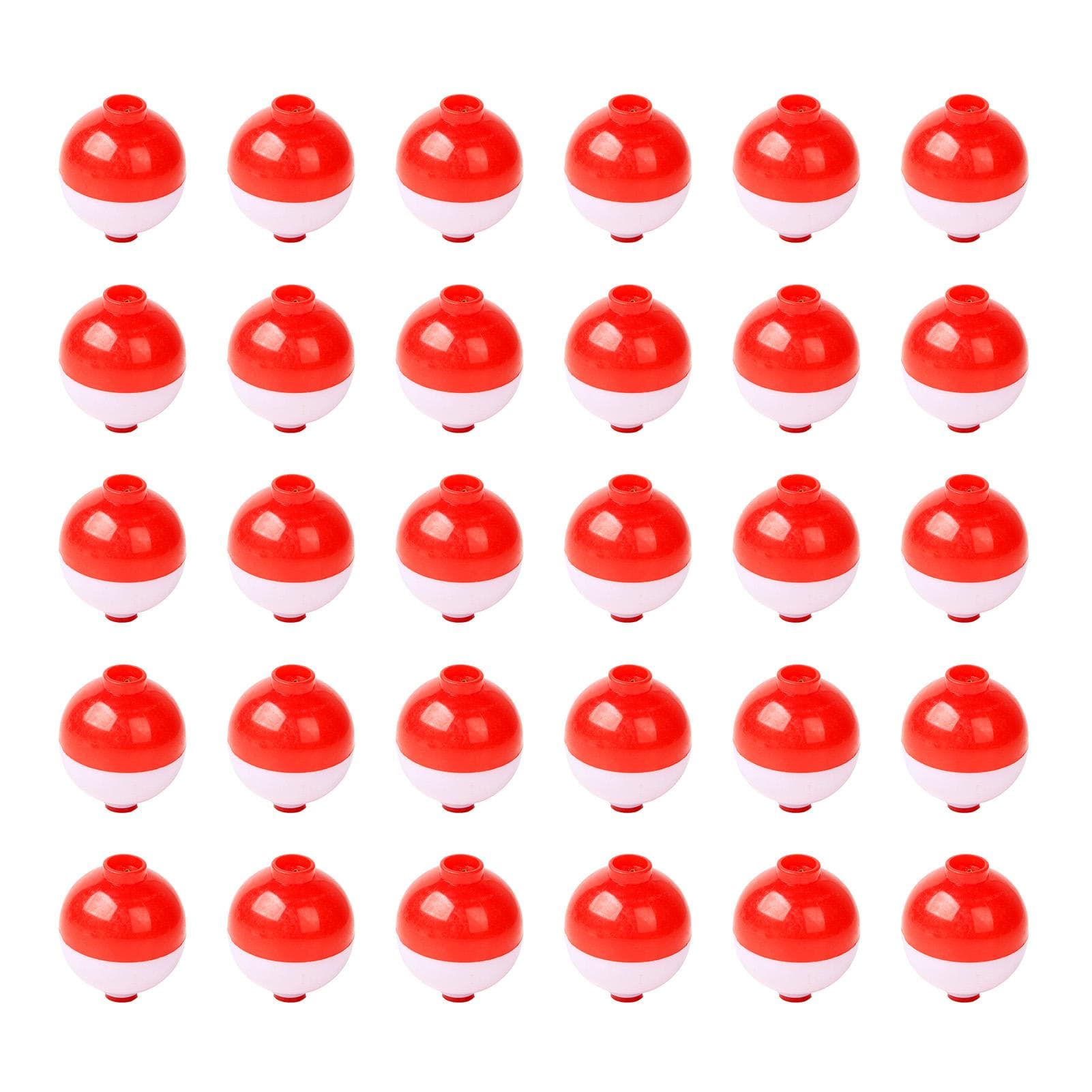 30pcs Fishing Bobbers 1.25 Inch Snap on Float Red and White Bobbers Push Button Round Buoy Floats 1.25in