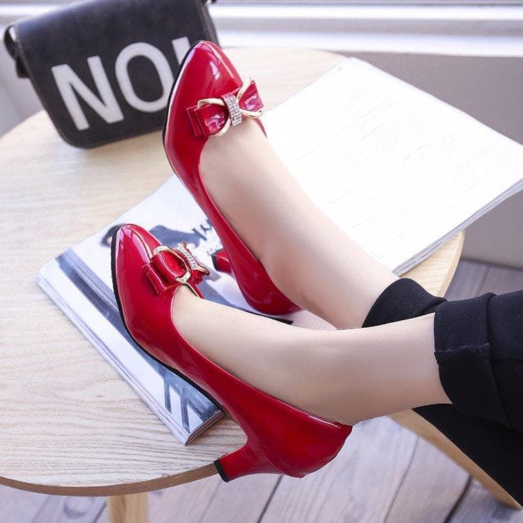 Autumn New Women's Shoes Fashion Professional High Heels Solid Color Pointed Bow-knot Shallow Mouth Comfortable Work Shoes 34-42 39 red