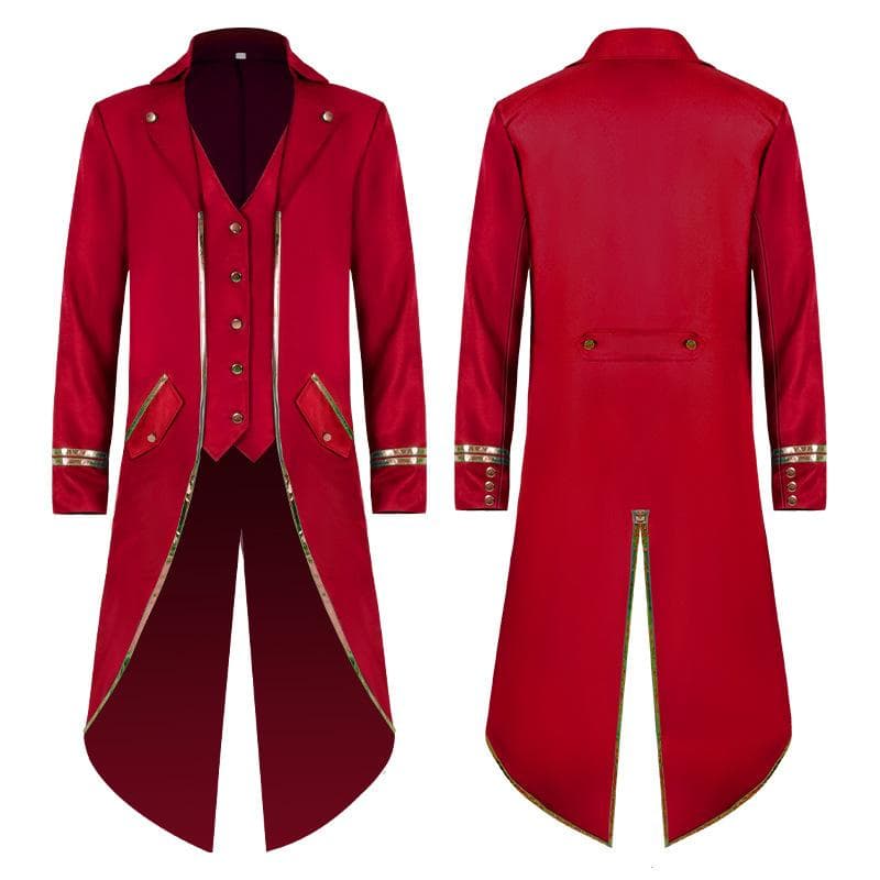 Men's Steampunk Victorian Jacket Gothic Tailcoat Costume Vintage Tuxedo Coats M red