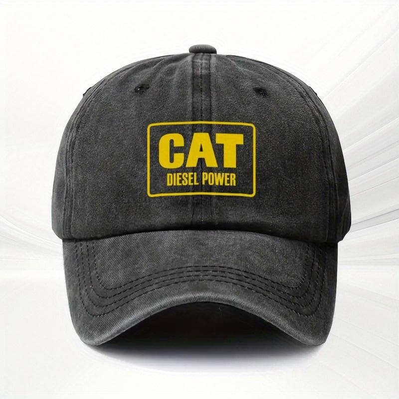 1pc CAT Diesel Power Adjustable Baseball Cap Lightweight Polyester Black with Yellow CAT Diesel Power Print One Size