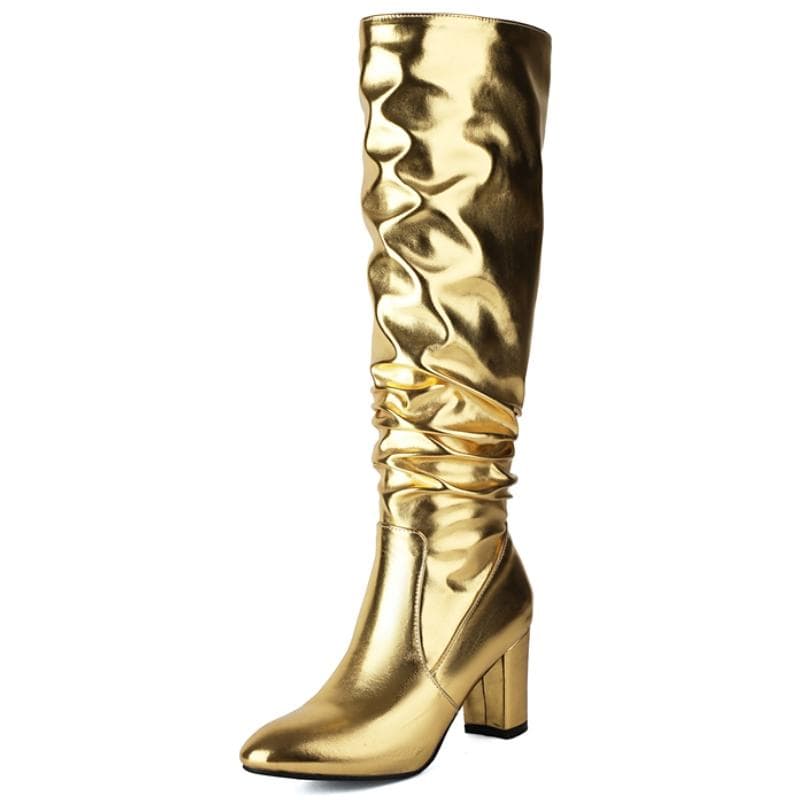 Gold Silver High Boots For Women Shoes 2025 Sexy Luxury High Heels Winter Women's Knee High Boots Chelsea Long Party Shoes Lady 43 gold