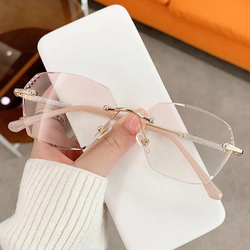 Retro Rimless Reading Glasses Blue Light Blocking Diamond Cut Gradient Far Sight Eyeglasses Eyewear For Women 400 gold