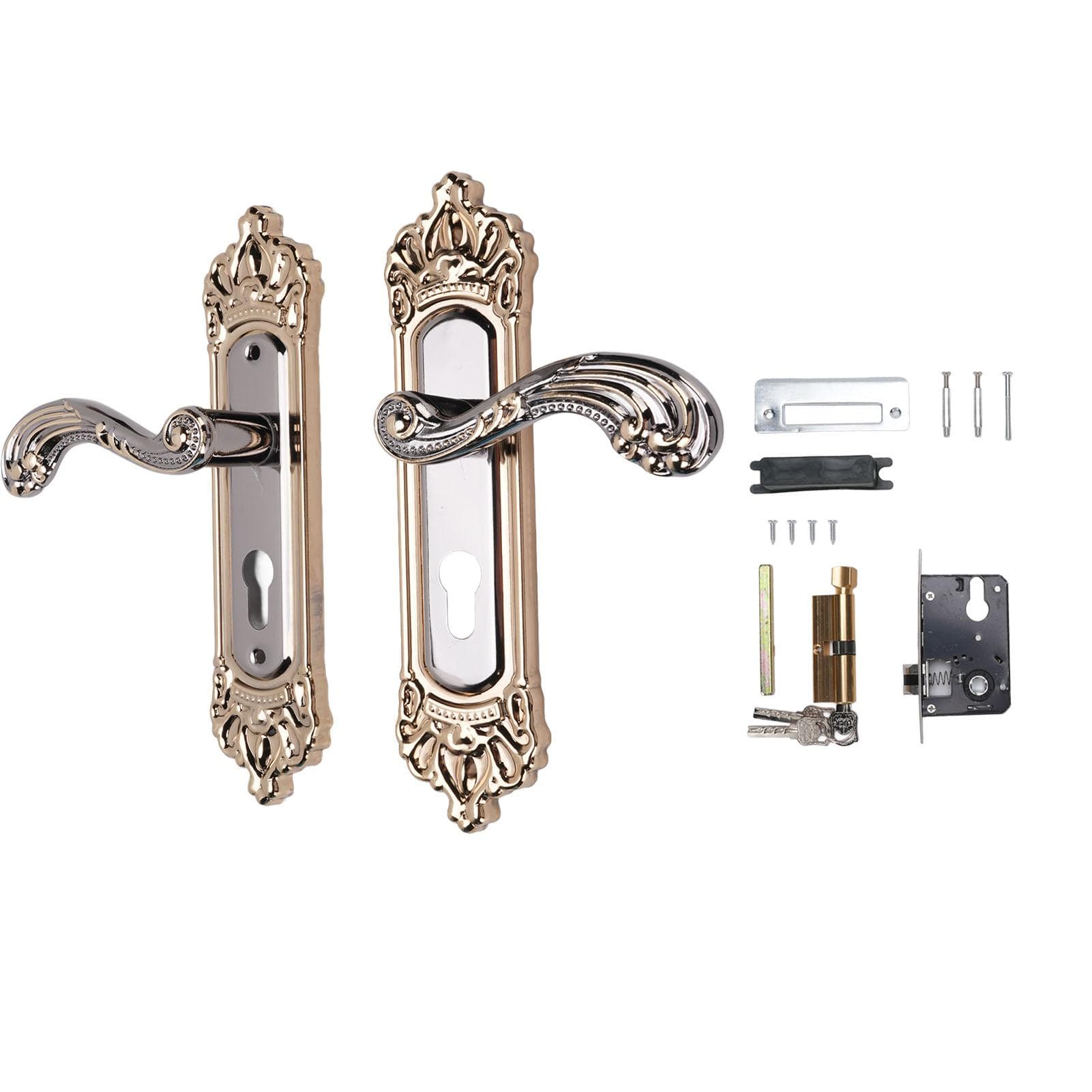 Door Handle Lock Set Aluminum Alloy European Style Universal Quiet Gate Lock for Bedroom Bathroom