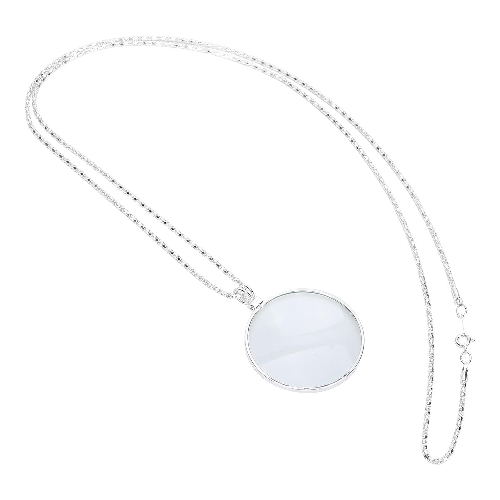 5X Alloy Necklace Magnifying Glass Portable Reading Pendant Magnifier with ChainSilver silver