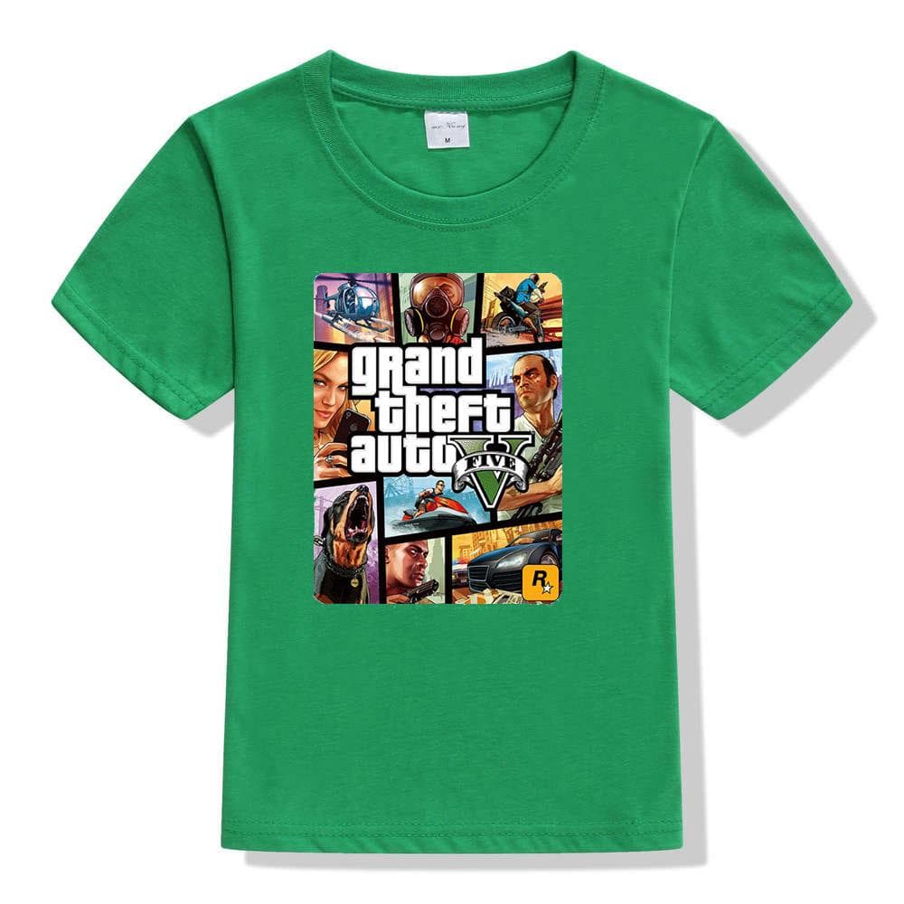Summer Kids Boys Girls T Shirt 1 gta T-Shirt gta Street Fight Long with gta 5 clothes 4 green