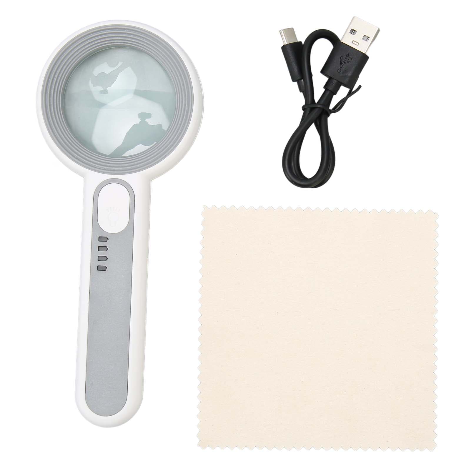 Magnifying Glass with Light 12 LED 5X Handheld 3 Brightness Adjustable Rechargeable Lighted