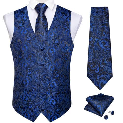 Dibangu Mens Yellow Paisley Vest Suit Waistcoat Hanky Cufflinks Tie Set Wedding 2XL