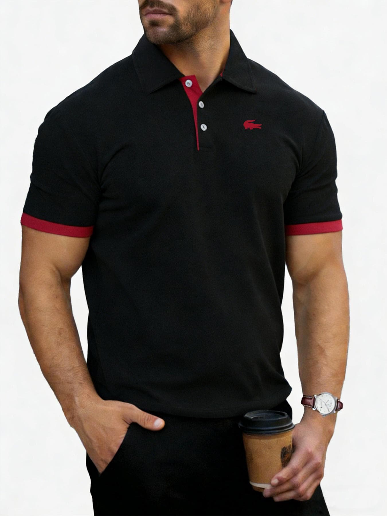 Men's Polo Shirts Short Sleeve - Shirts for Men's Regular-Fit, Casual Athletic Collared T-Shirts L black