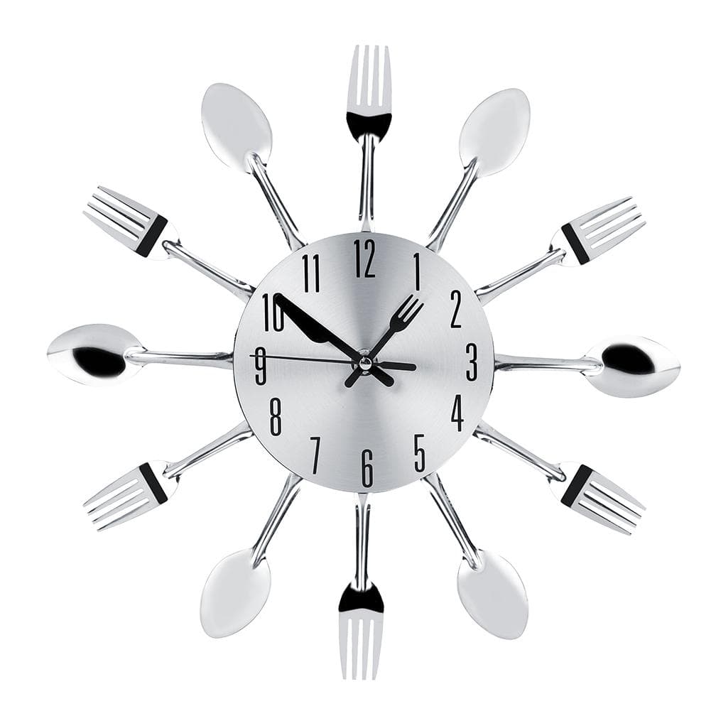 Stainless Steel Cutlery Clock Knife and Fork Spoon Wall Clock Kitchen Decoration Red