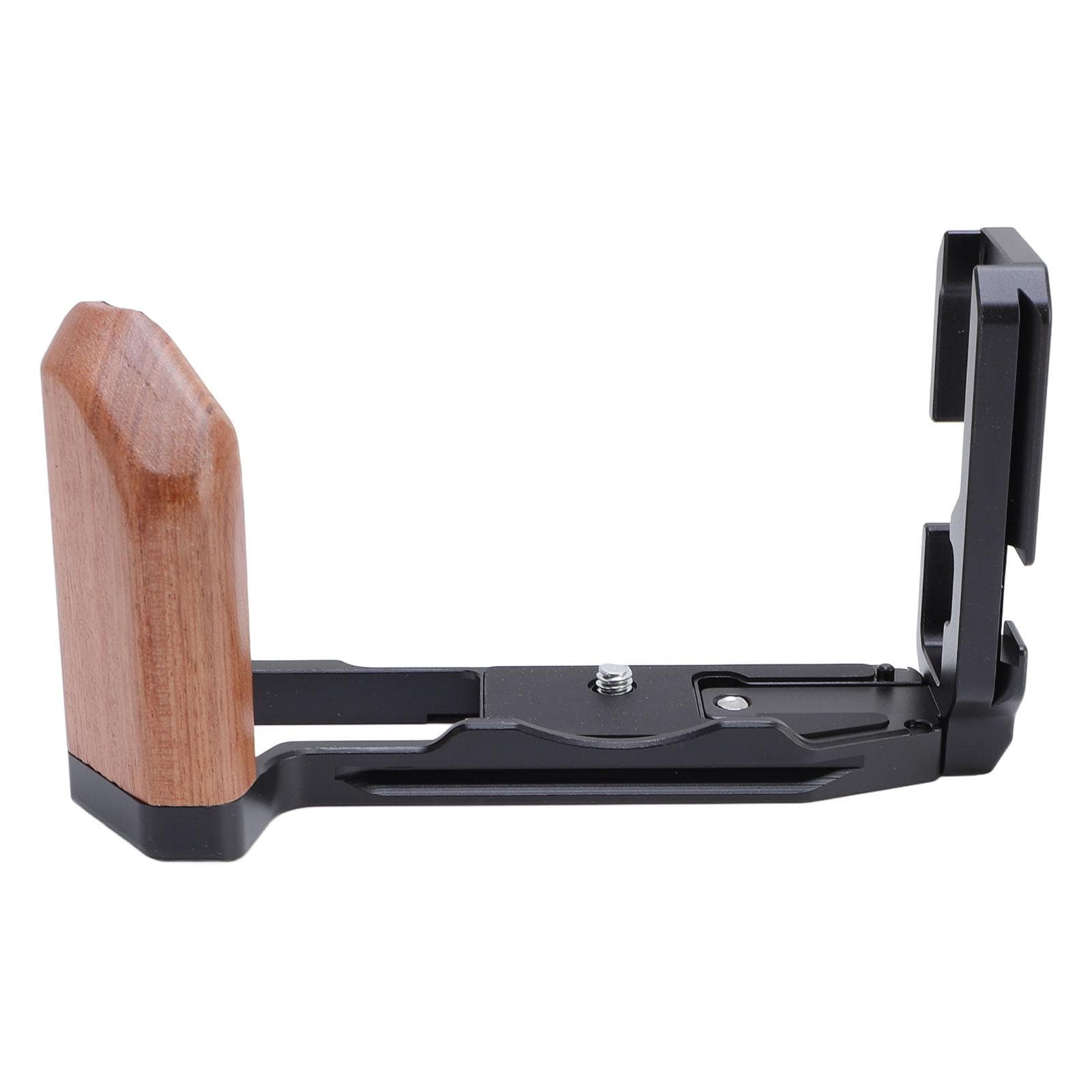 Camera L Shape Grip with Cold Shoe Mount Quick Release Plate Aluminum Alloy Wood Camera L Shape black