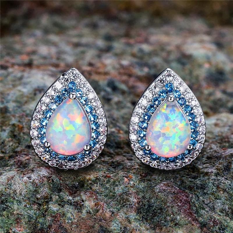 Fashion Women Silver Color Water Drop Stud Earrings Elegant Wedding Earrings Jewelry Gifts white/silver