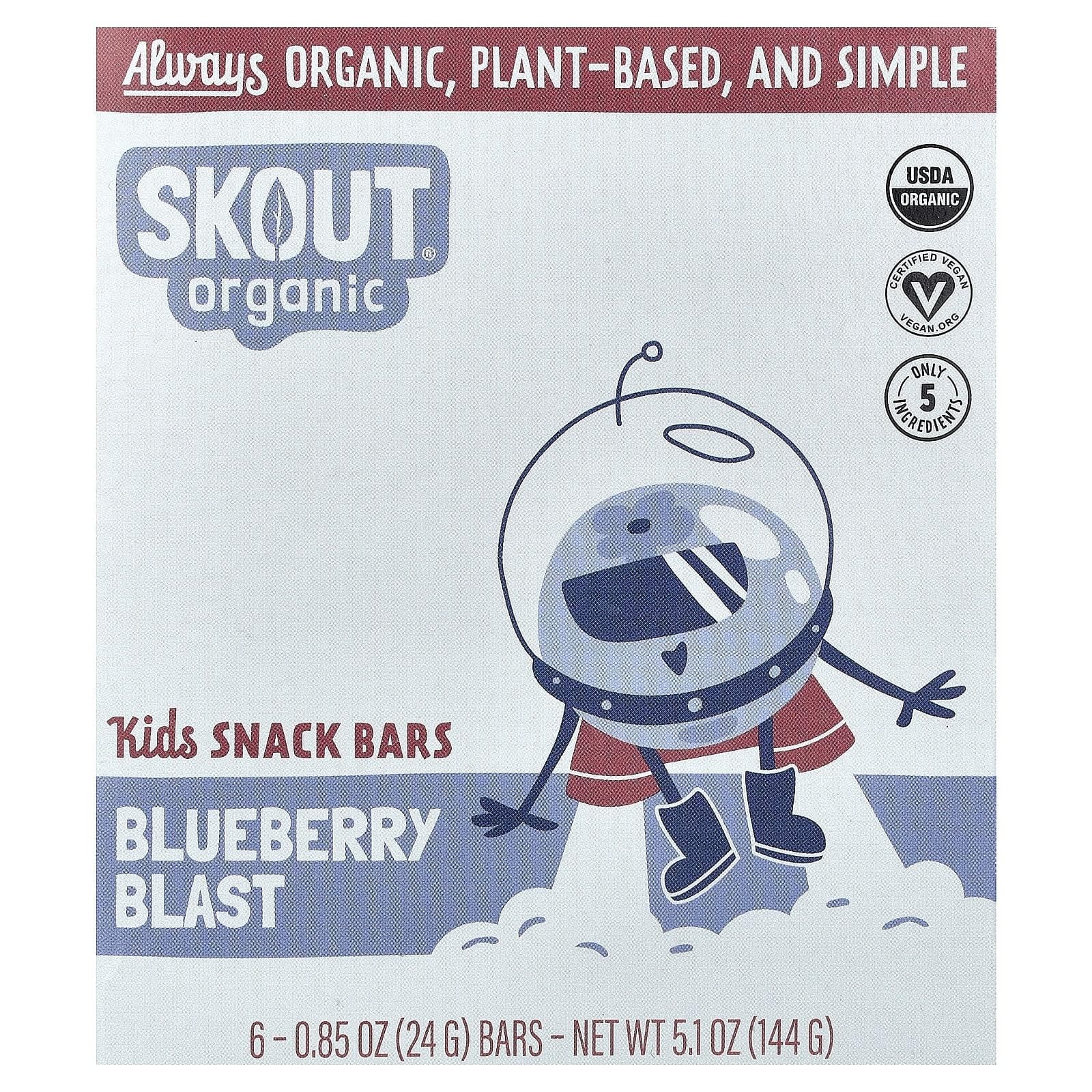 Skout Organic, Kids' Snack Bars, Blueberry Blast, 6 Bars, 0.85 oz (24 g) Each