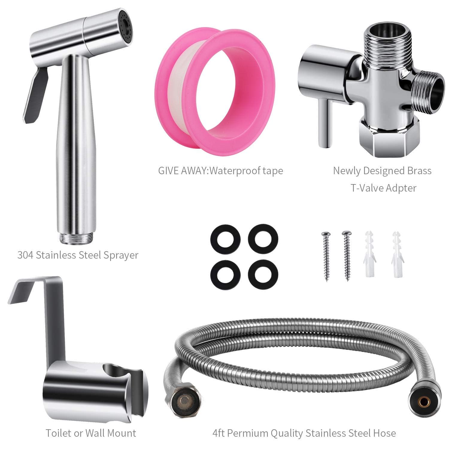 Bidet Sprayer for Toilet Hand Held Stainless Steel Kit with Hose Adjustable Water Pressure Bidet Attachment Shower Spray