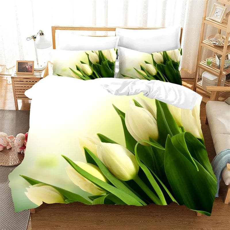 Flower Tulip Elegant Floral 3d Duvet Cover for Women Gifts Luxury Mother's Day Warm Gifts for Bedroom Decoration Queen King Size 180x210cm 3pcs