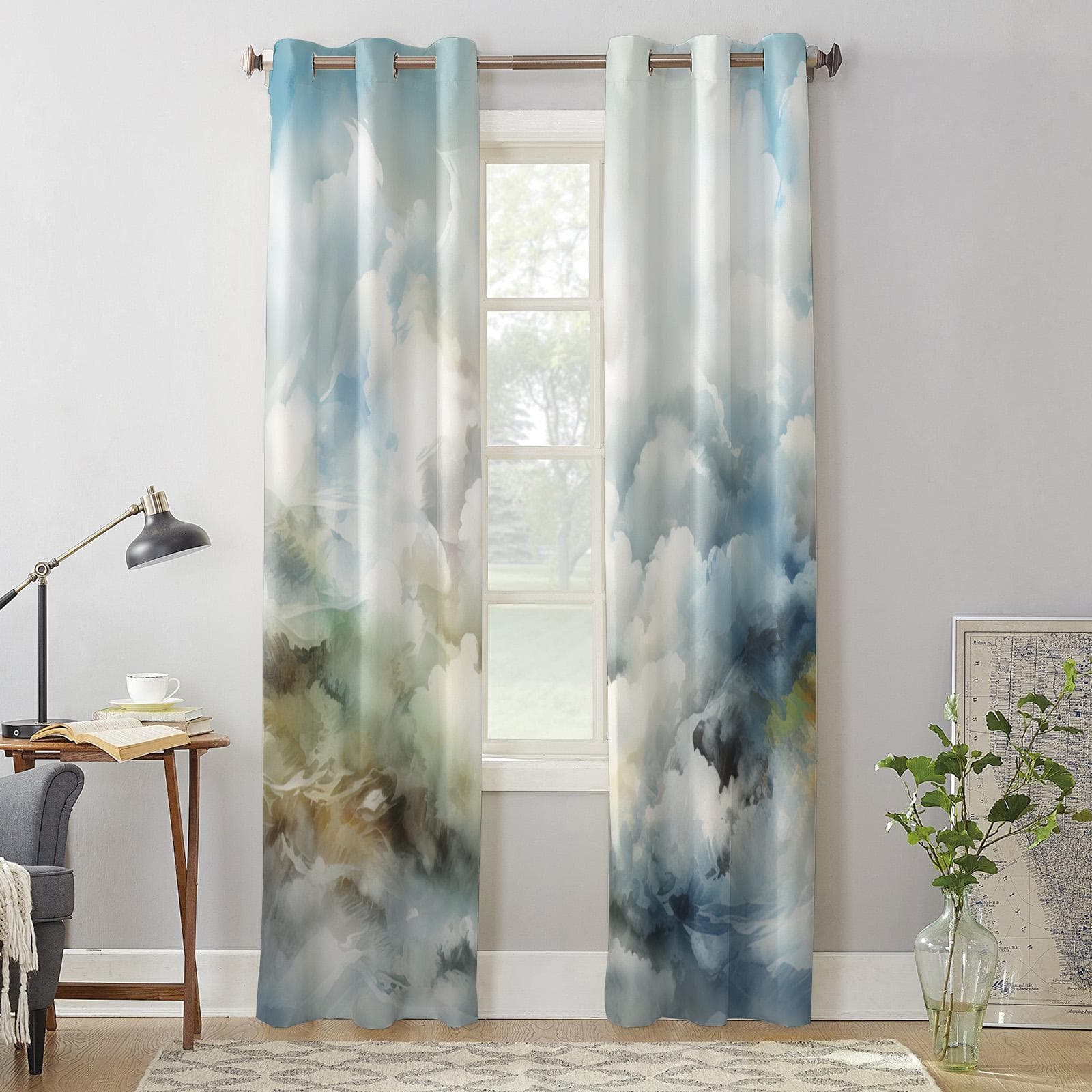 Abstract Gradient Clouds Curtains for Bedroom Living Room Window Curtain Treatments Blinds Kitchen Home Decor Drapes 135W x 60H(cm) x1