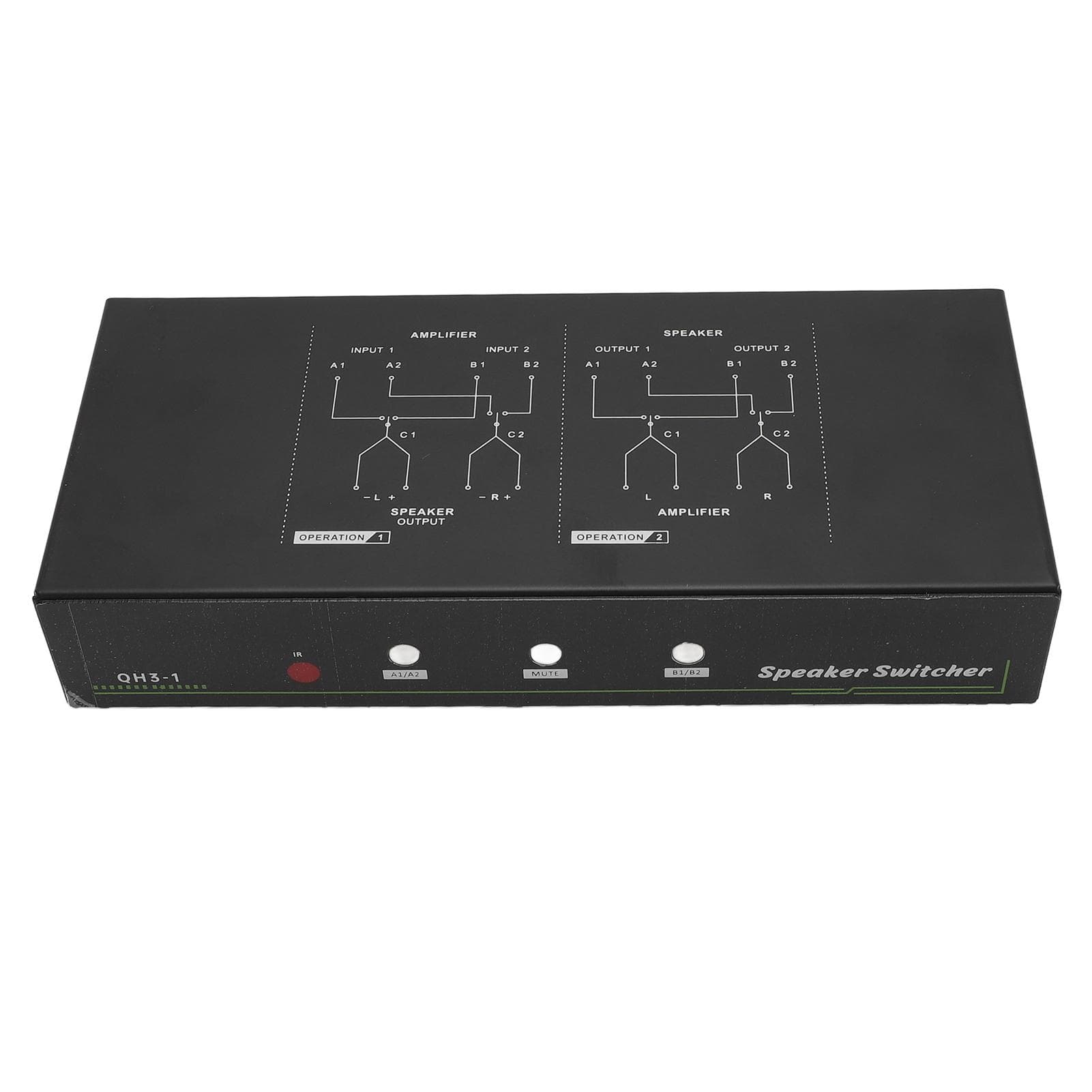 Amplifier Speaker Switcher 2 in 1 Out Ohm Head Amp Speaker Selector Switcher Box with Remote US Plug