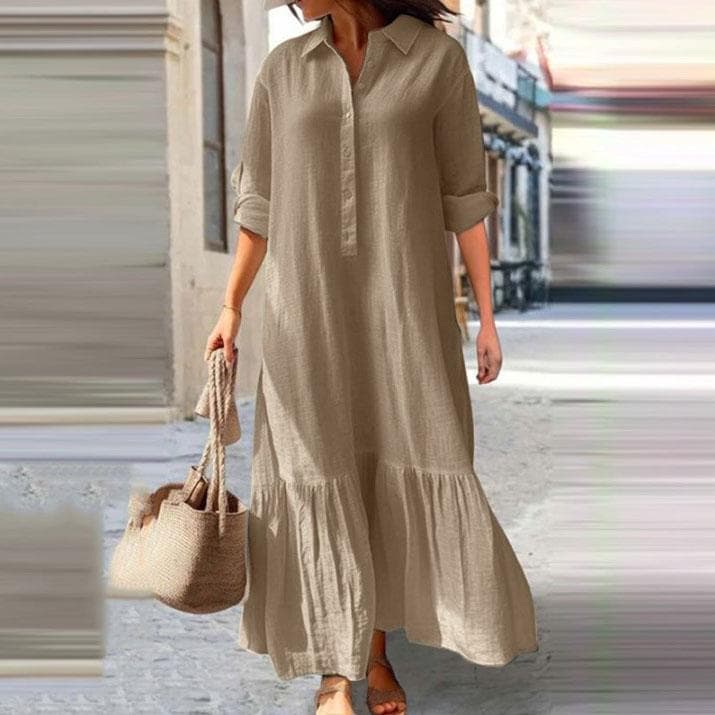 Summer Cotton Linen Women Dress Black Loose Long Sleeve Shirt Dresses Female Summer Casual Oversize Elegant Clothes Ladies XXXXL khaki
