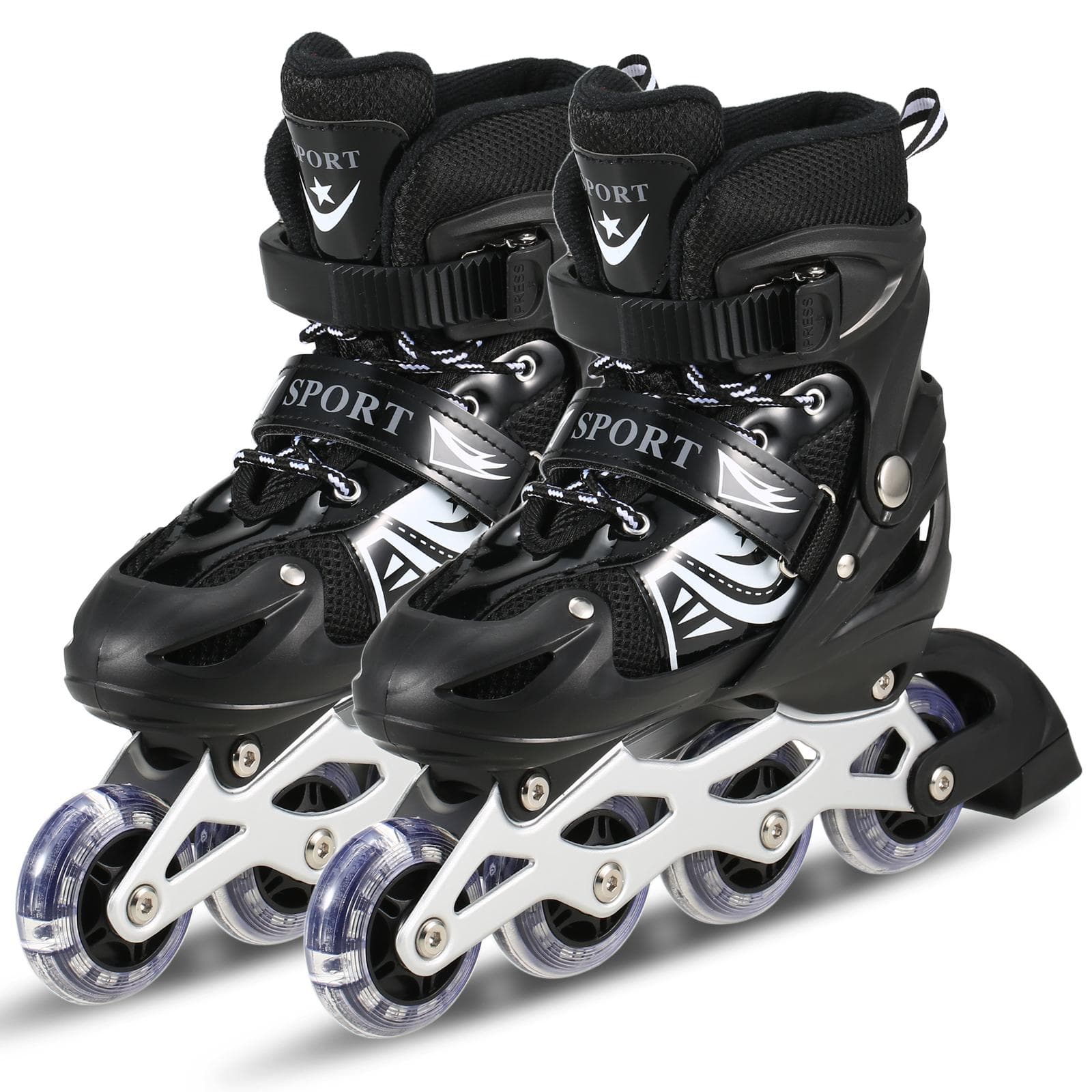 Children Roller Skates Adjustable Inline Skating shoes Outdoor Roller Skates for Boys Girls L black