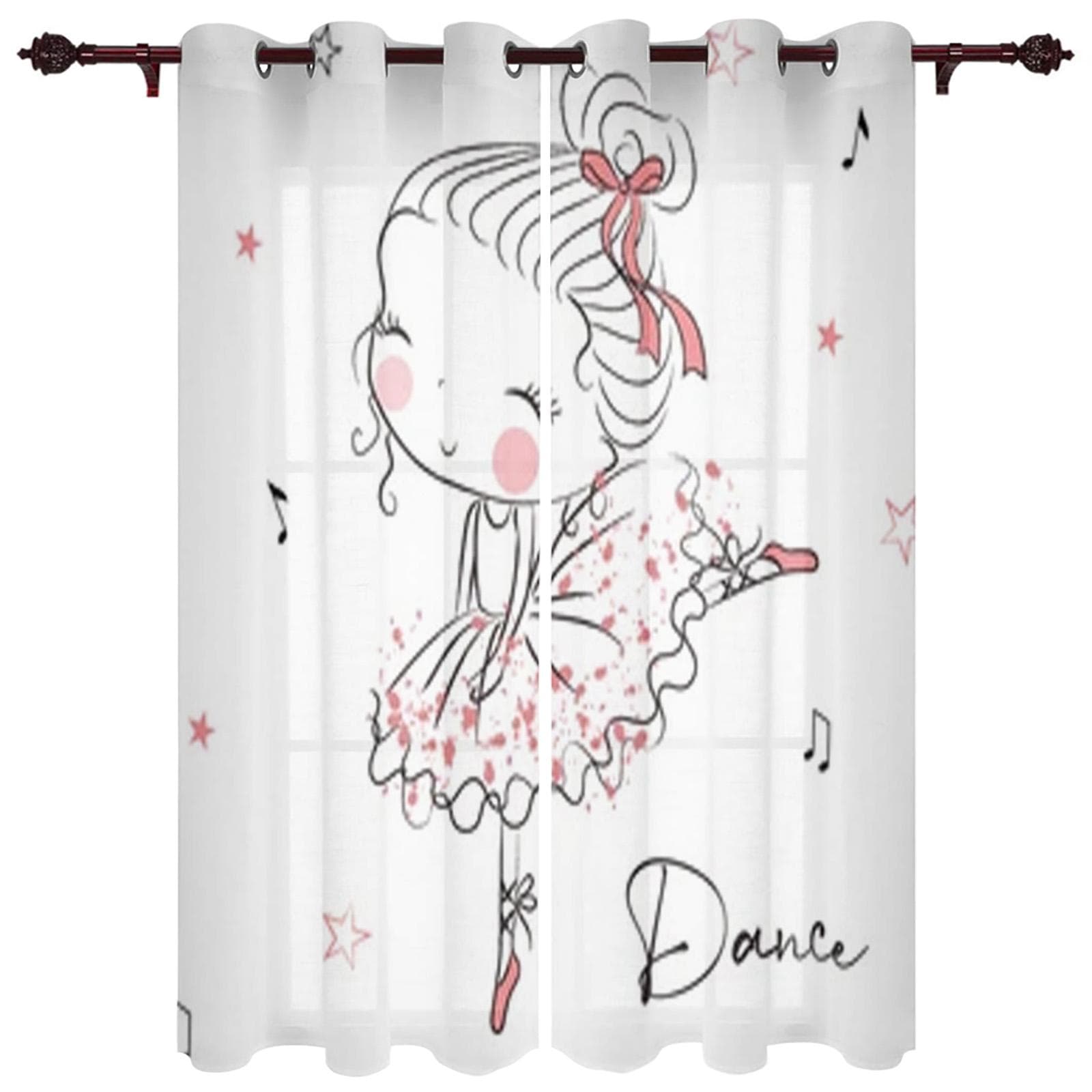 Cute Girl with Ballerina Window Curtain for Kids Room Home Blinds Curtains for LivingRoom Bedroom Drapes 135W x 60H(cm) x1