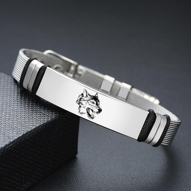 Wolf Totem Bracelet Animal Engraving Stainless Steel Adjustable Cool Men's Mesh Wolf Head Bangle Ladies Fine Bracelet