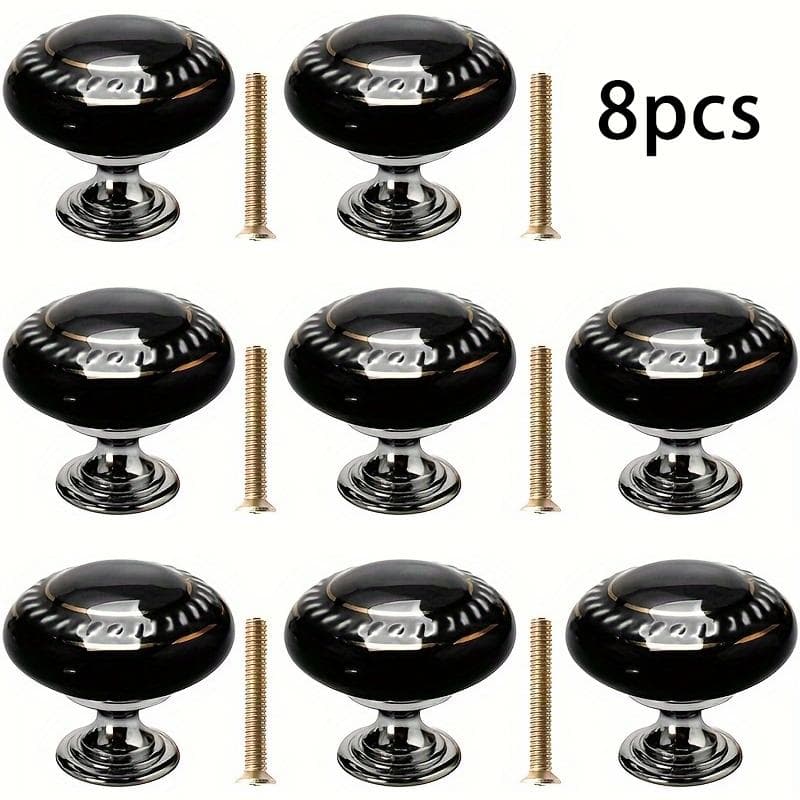 8pcs Black Round Knobs,Vintage Ceramic Cabinet Knobs,Dresser Drawer Handles for Closets,Drawers,Cabinets and DIY Home Projects with Screws 8-Pack black