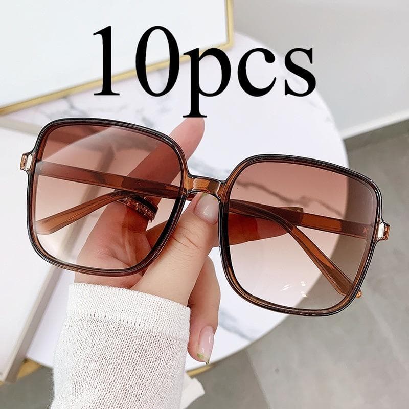 10pcs Oversized Square Sunglasses UV400 Gradient Color Vintage Trendy Eyewear Rice Nail Frame for Women Men
