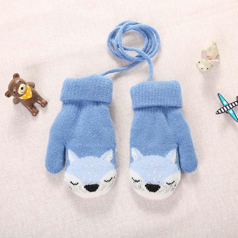 Cartoon Fox Baby Mittens Winter Warm Kids Baby Girl Gloves Knitted Children Toddler Gloves Outdoor Keep Warm blue