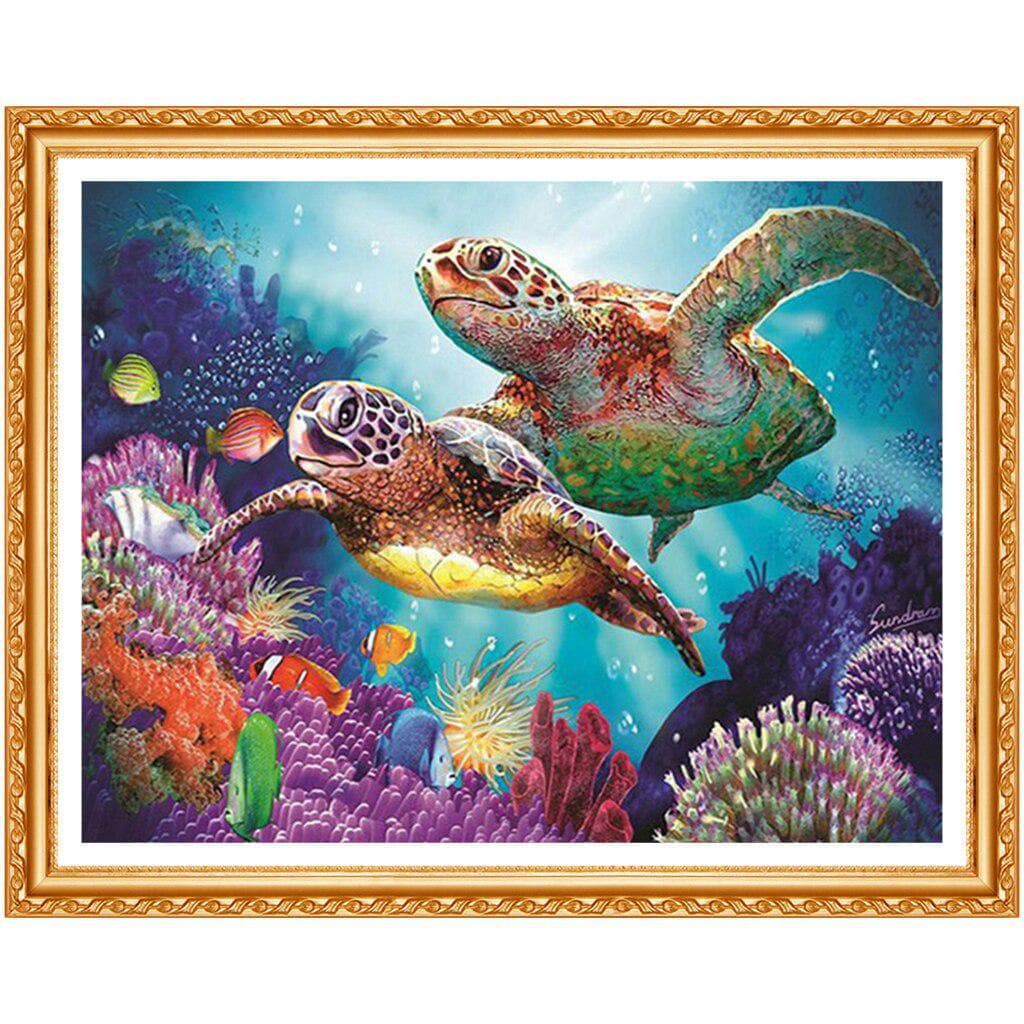 Full Round Drill 5D DIY Diamond Painting Turtle Family 3D Embroidery Cross Stitch Home Decor 20X30CM