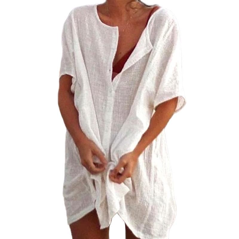 Big Size 8XL Pure Color Shirt Women Deep V Short Sleeve Blouse Summer Leisure Loose T Shirt Dress XXXXL white