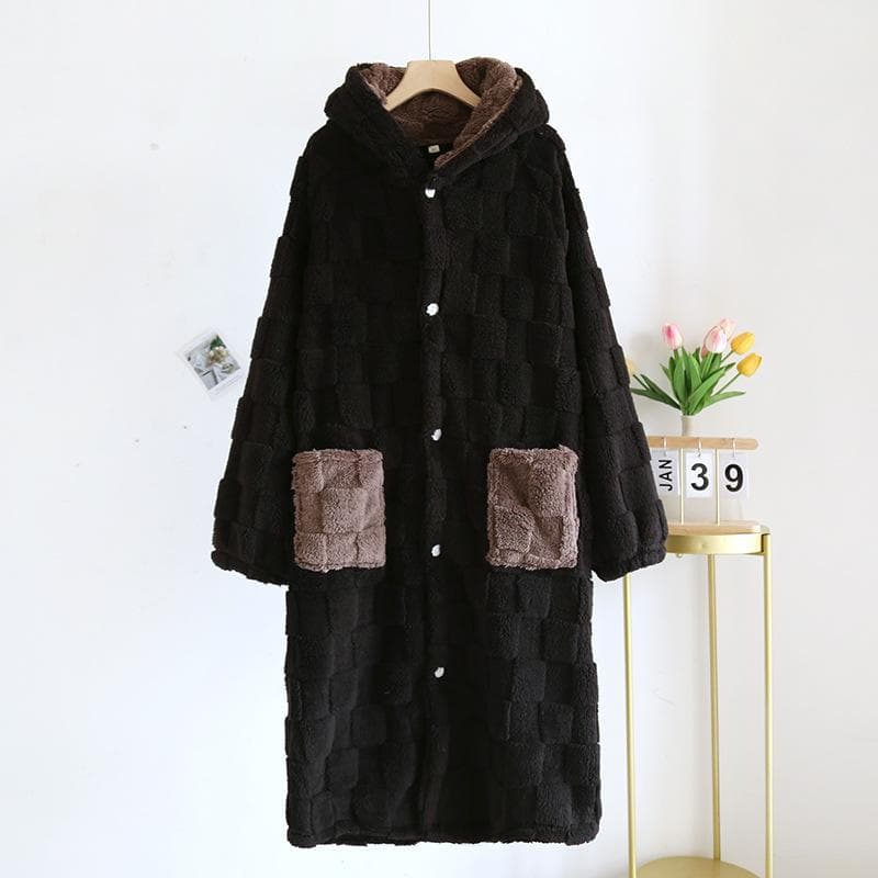 New Autumn/Winter Couple Sleeping Robe, Fleece and Thickened Home Bathrobe, Men's and Women's Home Clothing Robe Bath Robe L
