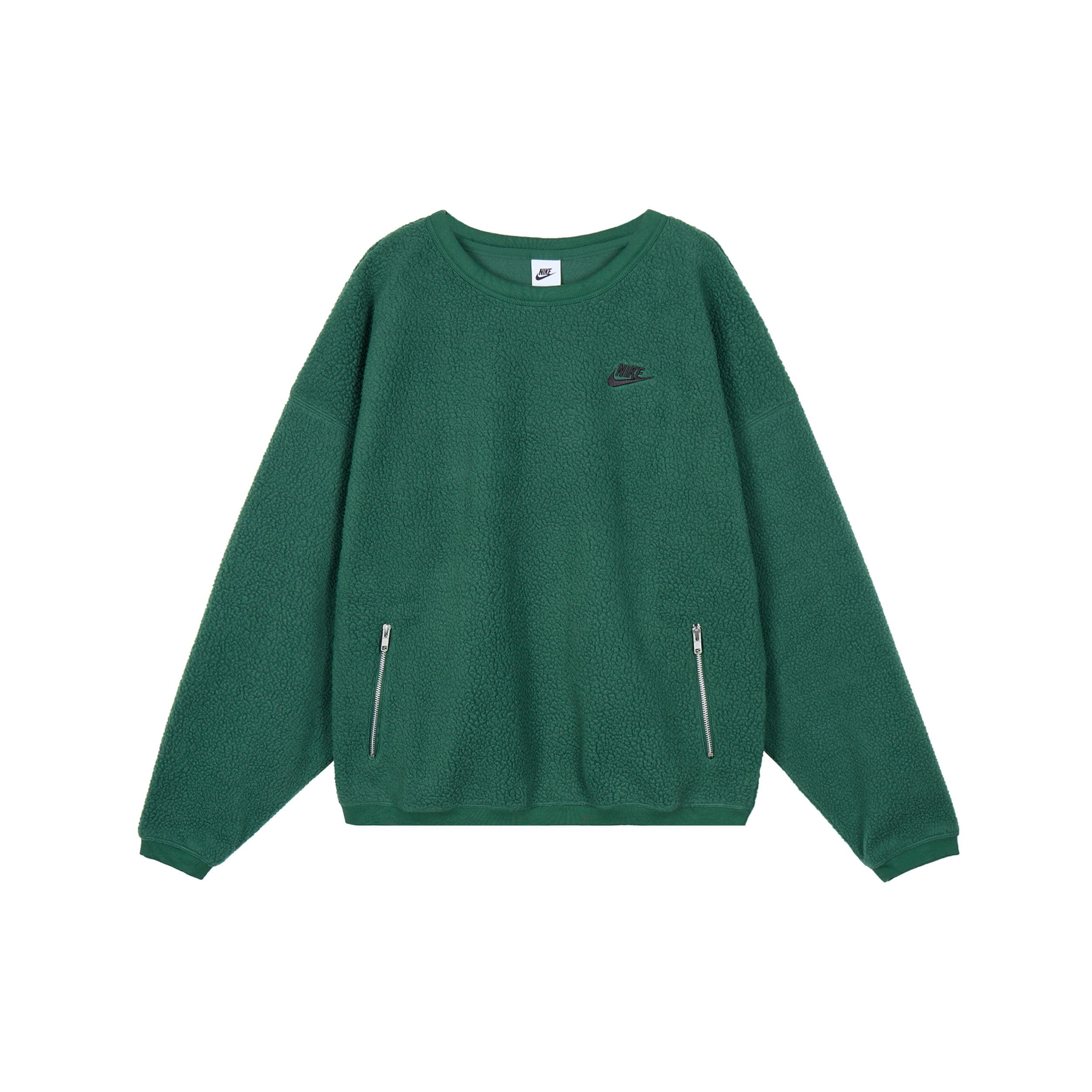 Nike Club Fleece Solid Crew Neck Sweatshirt with Zip Pocket Men Sweatshirt Spruce-Green FB8379-323 L