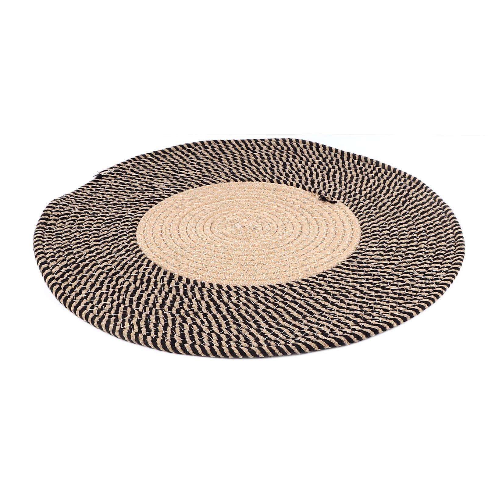 Round Jute Rug Reversible Retro Nordic Style Fashionable Area Rug Circle Carpet for Bedroom Hallway 45cm