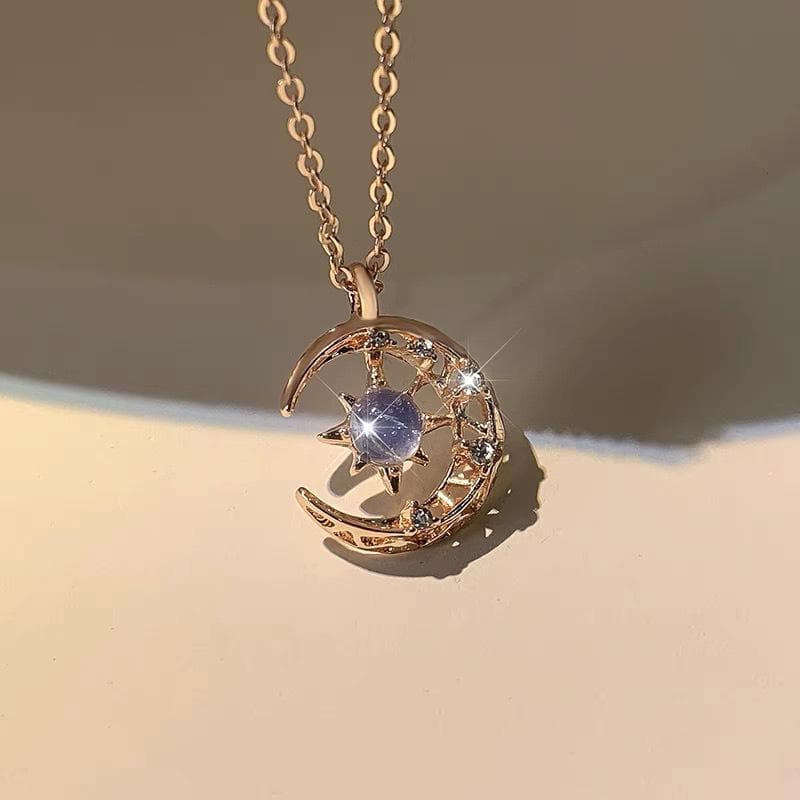 Exquisite Fashion Dream Star Sun Moon Moonlight Stone Necklace for Women Collar Chain Wedding Party Jewelry Gift gold