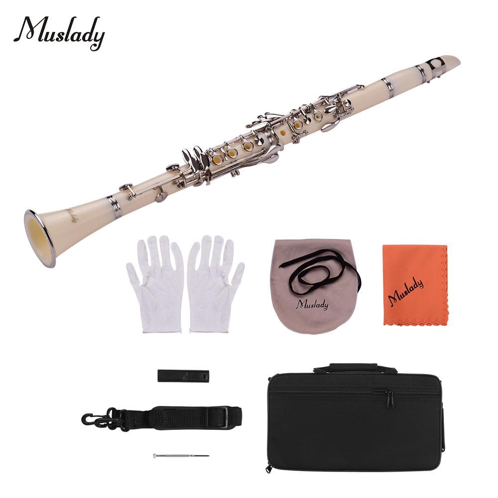 Muslady 17-Key Clarinet Bb Flat with Case Screwdriver Reed Case 10pcs Reeds white