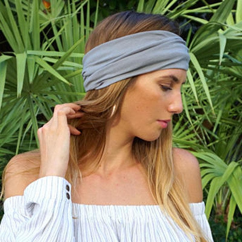 Soft Women Elastic Stretch Running Wide Hairband Head Wrap Yoga Headband Turban LYD grey white