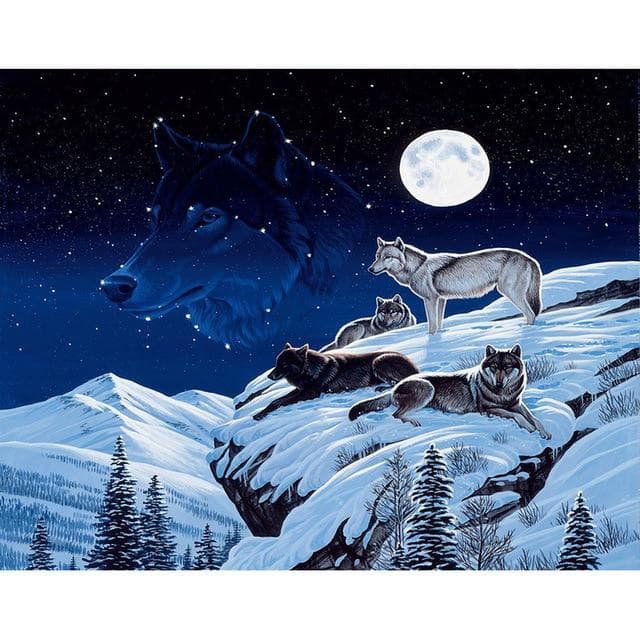 DIY 5D Diamond Painting Wolf Animal Mosaic Kit Cross Stitch Diamond Embroidery Full Drill Round 50X70CM multicolour